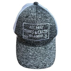 Hat, one size, Cobra, Turks & Caicos, est 1492, heathered gray, white mesh, snap